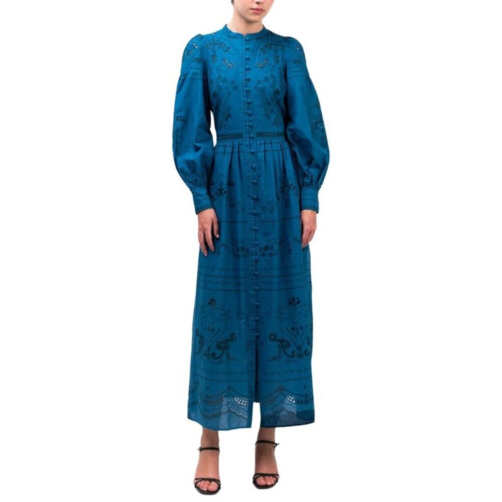 Marchesa Notte Womens Embroidered Cotton Voile Tiered Maxi Dress